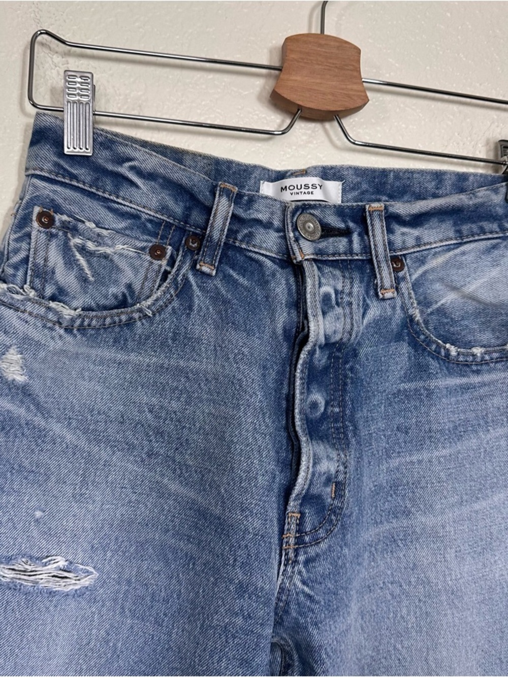 Moussy Vintage Odessa Distressed Wide Straight Leg in Blue Size 26 - Picture 3 of 11